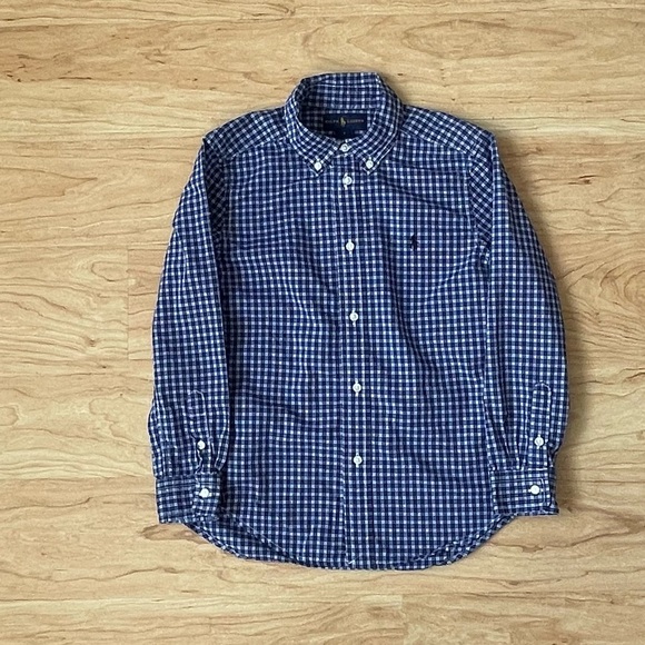 Ralph Lauren Other - Ralph Lauren Navy Blue White Plaid Collared Polo Long Sleeved Boys Size 7